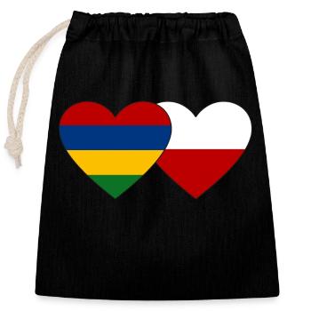 Mauritius Poland Flag Heart - Closable cotton gift bag (25x30cm) - black - Front