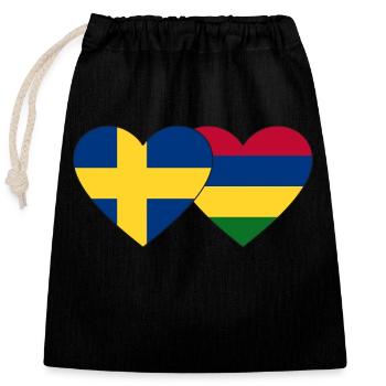 Sweden Mauritius Flag Heart - Closable cotton gift bag (25x30cm) - black - Front
