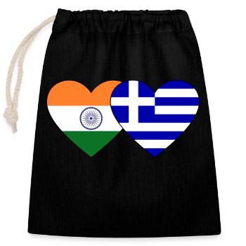 Inde Grèce Drapeau Coeur - Sac cadeau en coton avec cordon (25 x 30 cm) - noir - Devant