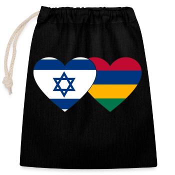 Israel Mauritius Flag Heart - Closable cotton gift bag (25x30cm) - black - Front