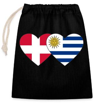 Denmark Uruguay Heart Flag - Closable cotton gift bag (25x30cm) - black - Front