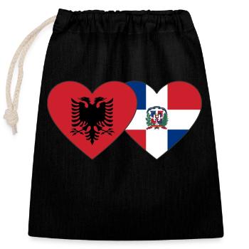 Albanie République dominicaine Drapeau Coeur - Sac cadeau en coton avec cordon (25 x 30 cm) - noir - Devant