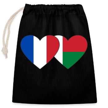 France Madagascar drapeau coeur - Sac cadeau en coton avec cordon (25 x 30 cm) - noir - Devant
