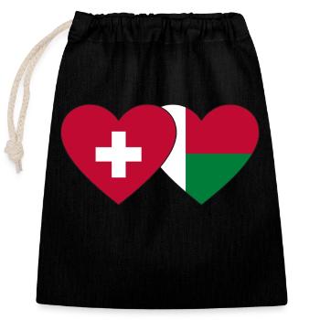 Suisse Madagascar Flag Heart - Sac cadeau en coton avec cordon (25 x 30 cm) - noir - Devant