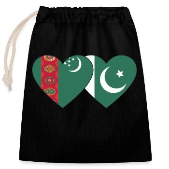 Türkmenistan Pakistan Flagge Herz - Verschließbarer Geschenkbeutel aus Baumwolle (25x30cm) - Schwarz - Vorne