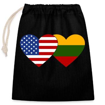 USA Lithuania Flag Heart - Closable cotton gift bag (25x30cm) - black - Front