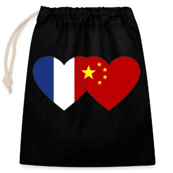 Drapeau du coeur de la France et de la Chine - Sac cadeau en coton avec cordon (25 x 30 cm) - noir - Devant