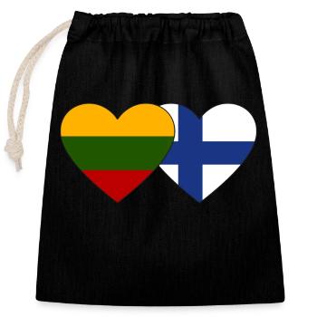 Lithuania Finland Flag Heart - Closable cotton gift bag (25x30cm) - black - Front