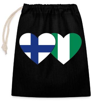 Finland Nigeria Flag Heart - Closable cotton gift bag (25x30cm) - black - Front