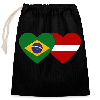 Brazil Latvia Flag Heart - Closable cotton gift bag (25x30cm) - black - Front