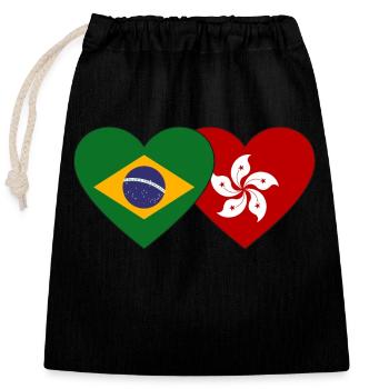 Brazil Hong Kong Flag Heart - Closable cotton gift bag (25x30cm) - black - Front