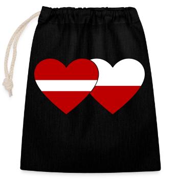 Latvia Poland Flag Heart - Closable cotton gift bag (25x30cm) - black - Front