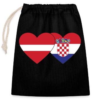 Latvia Croatia Flag Heart - Closable cotton gift bag (25x30cm) - black - Front