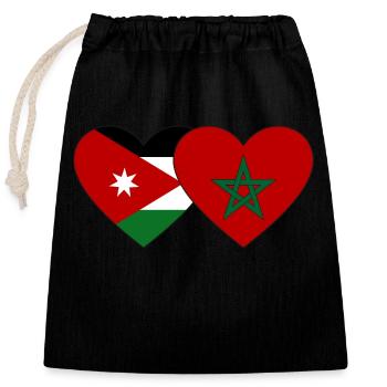 Jordanien Marokko Flagge Herz - Verschließbarer Geschenkbeutel aus Baumwolle (25x30cm) - Schwarz - Vorne