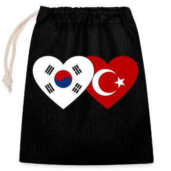 South Korea Turkey Flag Heart - Closable cotton gift bag (25x30cm) - black - Front