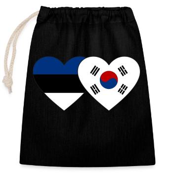 Estonie Corée du Sud Drapeau Coeur - Sac cadeau en coton avec cordon (25 x 30 cm) - noir - Devant