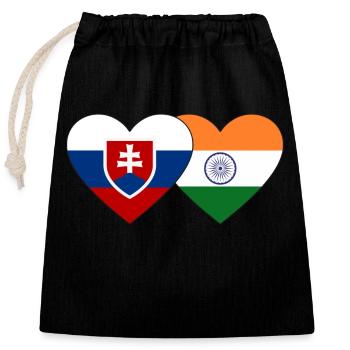 Slovakia India Flag Heart - Closable cotton gift bag (25x30cm) - black - Front