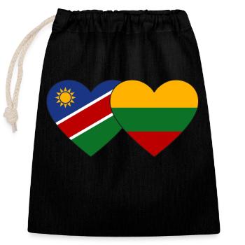 Namibia Lithuania Flag Heart - Closable cotton gift bag (25x30cm) - black - Front