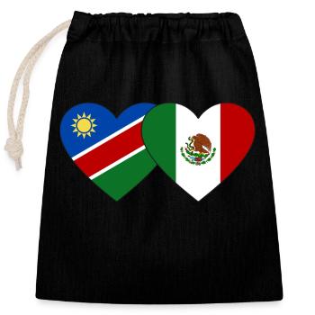 Namibia Mexiko Flagge Herz - Verschließbarer Geschenkbeutel aus Baumwolle (25x30cm) - Schwarz - Vorne