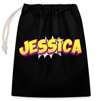 Jessica Nom personnalisé Style bande dessinée Pop Art, - Sac cadeau en coton avec cordon (25 x 30 cm) - noir - Devant