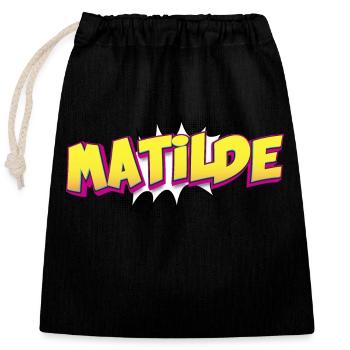 Matilde Nom personnalisé Style bande dessinée Pop Art, - Sac cadeau en coton avec cordon (25 x 30 cm) - noir - Devant