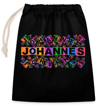 JOHANNES colourful cubes - Verschließbarer Geschenkbeutel aus Baumwolle (25x30cm) - Schwarz - Vorne