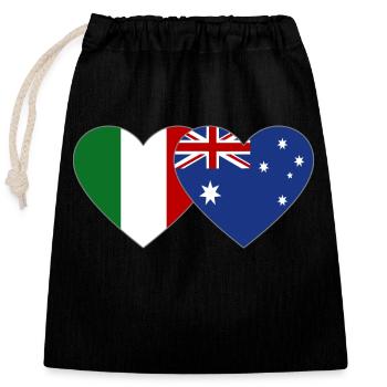 Italie Australie Drapeau Coeur - Sac cadeau en coton avec cordon (25 x 30 cm) - noir - Devant