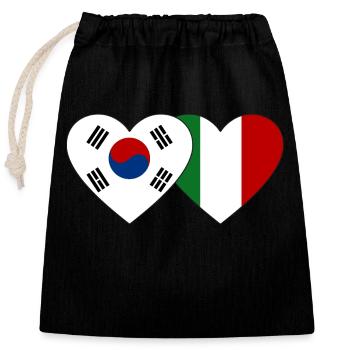 South Korea Italy Flag Heart - Closable cotton gift bag (25x30cm) - black - Front
