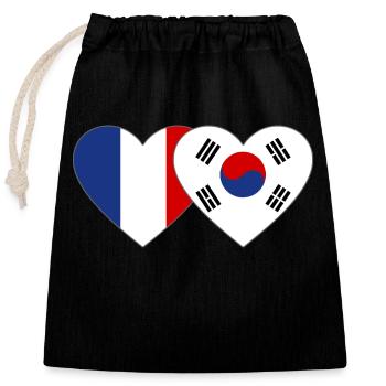 France Corée du Sud Drapeau Coeur - Sac cadeau en coton avec cordon (25 x 30 cm) - noir - Devant