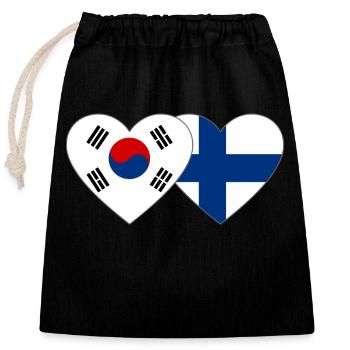 South Korea Finland Flag Heart - Closable cotton gift bag (25x30cm) - black - Front