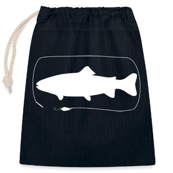 Truite à la cuillère - Sac cadeau en coton avec cordon (25 x 30 cm) - bleu marine - Devant