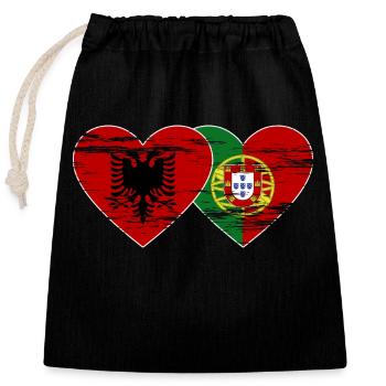 Albanien Portugal Flagge Herz used - Verschließbarer Geschenkbeutel aus Baumwolle (25x30cm) - Schwarz - Vorne