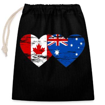 Canada Australie drapeau coeur utilisé - Sac cadeau en coton avec cordon (25 x 30 cm) - noir - Devant