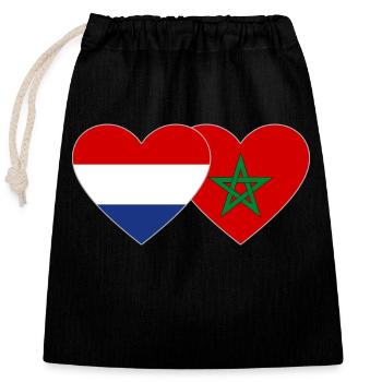Holland Marokko Flagge Herz - Verschließbarer Geschenkbeutel aus Baumwolle (25x30cm) - Schwarz - Vorne
