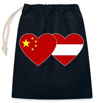 Chine Autriche Drapeau Coeur - Sac cadeau en coton avec cordon (25 x 30 cm) - bleu marine - Devant
