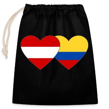 Austria Colombia Flag Heart - Closable cotton gift bag (25x30cm) - black - Front