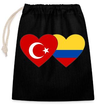 Turkey Colombia Flag Heart - Closable cotton gift bag (25x30cm) - black - Front