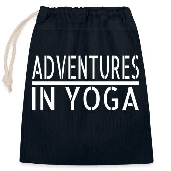 Citation Happy Yoga Poses Adventure Yoga Avantages - Sac cadeau en coton avec cordon (25 x 30 cm) - bleu marine - Devant