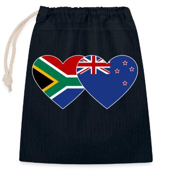 South Africa New Zealand Flag Heart - Closable cotton gift bag (25x30cm) - navy - Front