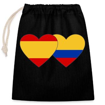 Spain Colombia Flag Heart - Closable cotton gift bag (25x30cm) - black - Front