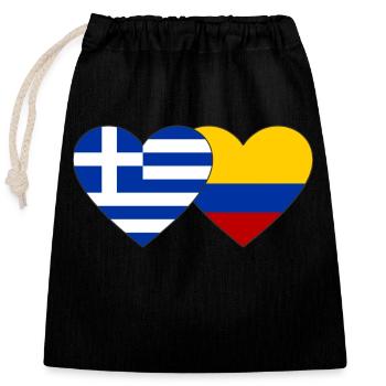 Greece Colombia Flag Heart - Closable cotton gift bag (25x30cm) - black - Front