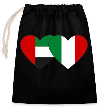 Vereinigte Arabische Emirate Italien Flagge Herz - Verschließbarer Geschenkbeutel aus Baumwolle (25x30cm) - Schwarz - Vorne