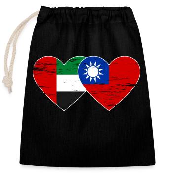 Vereinigte Arabische Emirate Taiwan Flagge Herz - Verschließbarer Geschenkbeutel aus Baumwolle (25x30cm) - Schwarz - Vorne