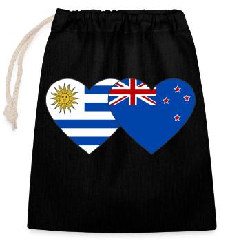 Uruguay Nouvelle-Zélande Drapeau Coeur - Sac cadeau en coton avec cordon (25 x 30 cm) - noir - Devant