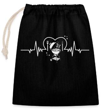 Grill Love Heartbeat BBQ Grill Master Gift - Closable cotton gift bag (25x30cm) - black - Front