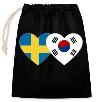 Suède Corée du Sud Drapeau Coeur - Sac cadeau en coton avec cordon (25 x 30 cm) - noir - Devant