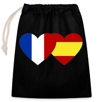 France Espagne Drapeau Mains Coeur Forme - Sac cadeau en coton avec cordon (25 x 30 cm) - noir - Devant