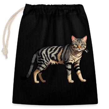 Chat domestique - Autocollant d’animal mignon - Sac cadeau en coton avec cordon (25 x 30 cm) - noir - Devant