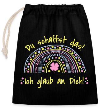 GLÜCKSBRINGER - Du schaffst das! Ich glaub an dich - Verschließbarer Geschenkbeutel aus Baumwolle (25x30cm) - Schwarz - Vorne