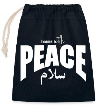 I come with Peace Typography Design - Closable cotton gift bag (25x30cm) - navy - Front